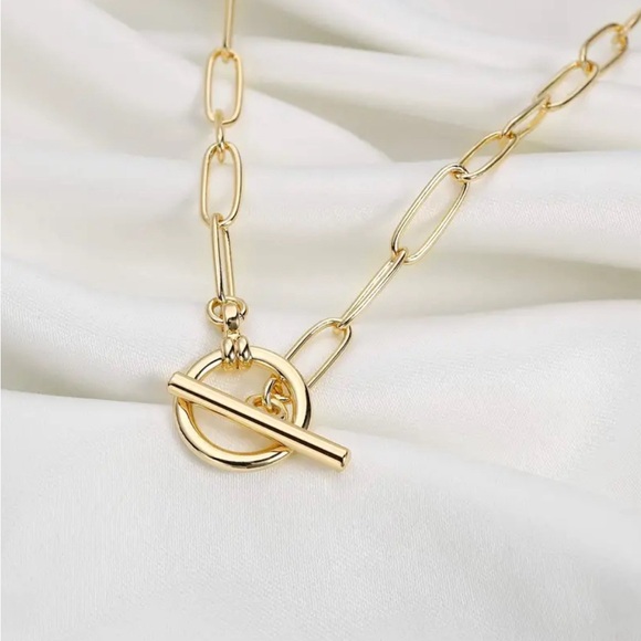 Paper clip chain necklace 18K Gold Plated Stainless Steel Necklace boho simple - Picture 2 of 3